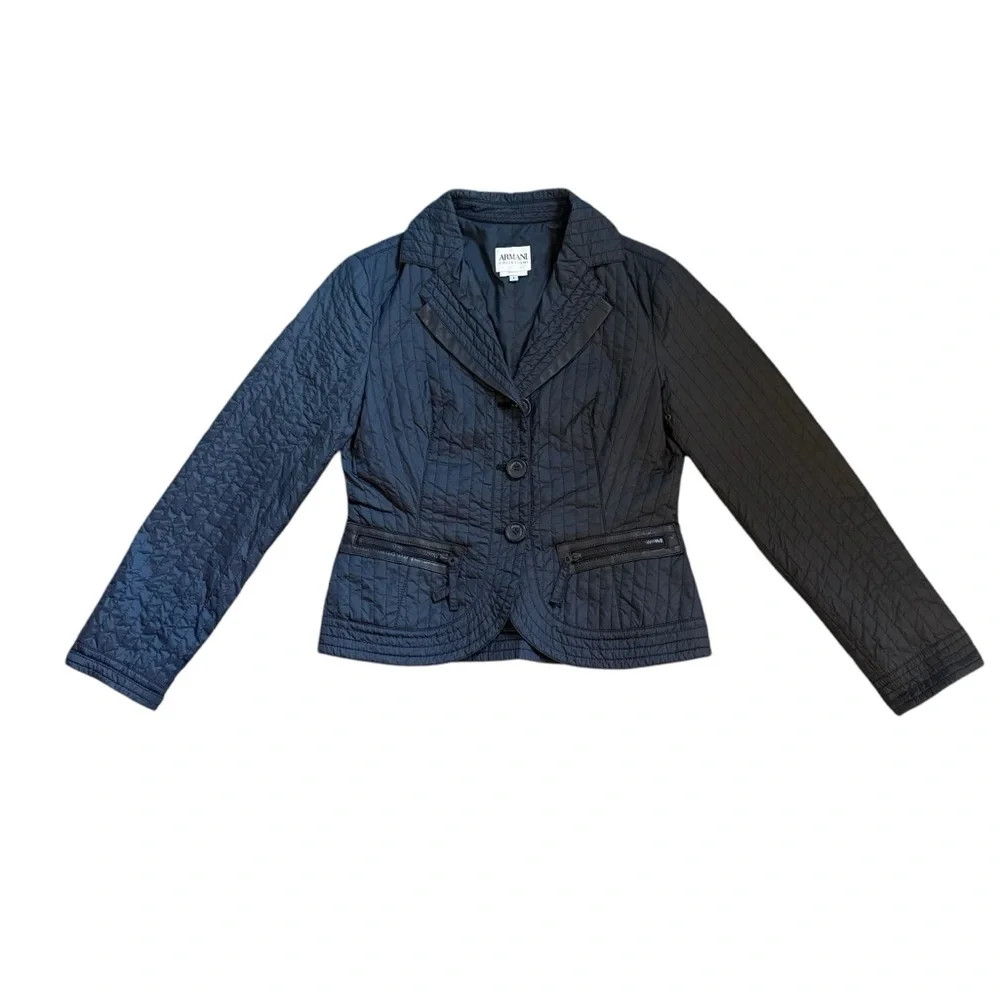 Armani Callezioni Navy Blazer Style Quilted Jacket Womens Size 4 - Picture 3 of 12